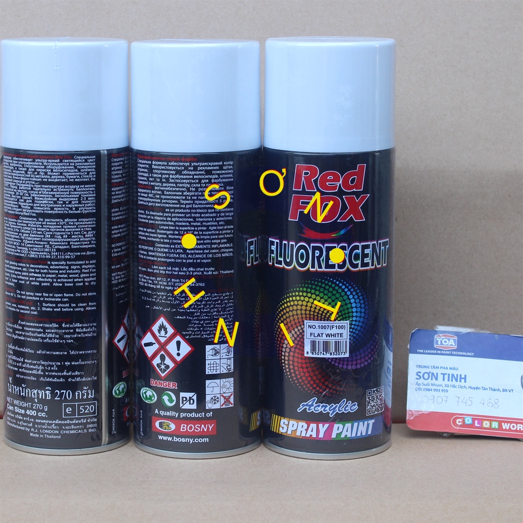Sơn xịt RED FOX Thái Lan màu Trắng mờ FLAT WHITE F100 (No. 100) - 1 chai