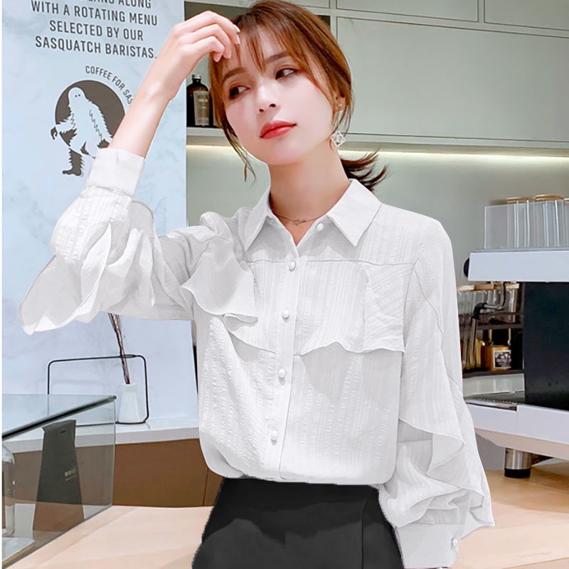 Áo Sơ Mi Chiffon Tay Dài Dáng Rộng Thời Trang Mùa Hè Phong Cách Hàn Quốc Dành Cho Nữ