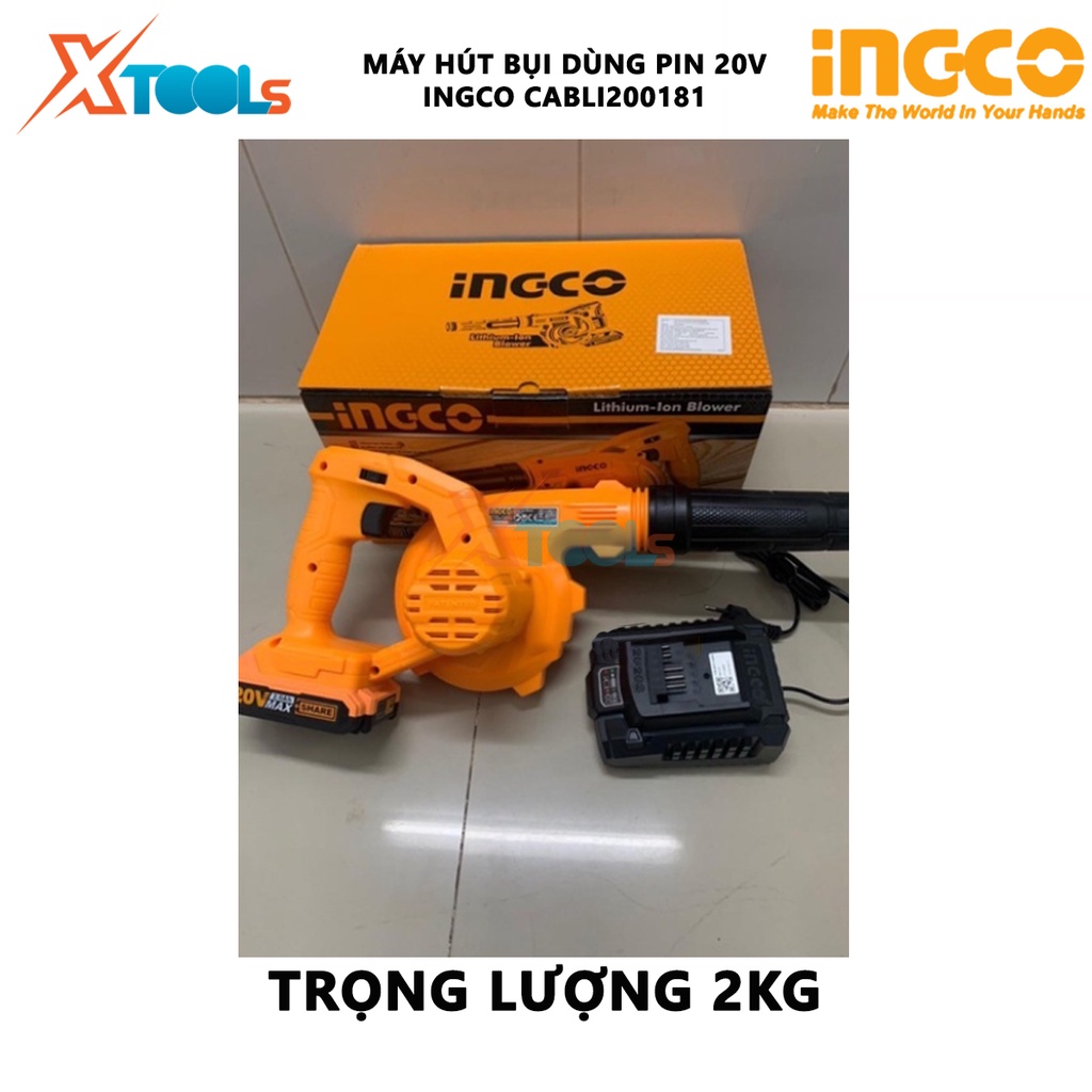 Máy thổi bụi dùng pin INGCO CABLI200181 | Máy hút bụi tốc độ Điện thế 20V | Kèm 1 pin 2.0Ah và 1 sạc thổi bay sạch bụi t