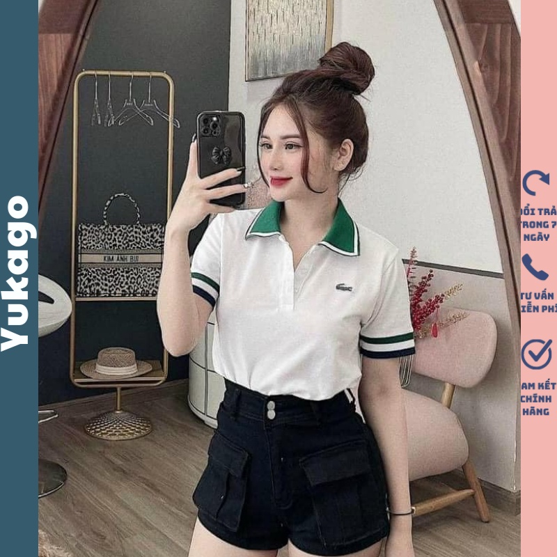 Áo thun nữ dáng polo phông cá sấu phối màu xanh trắng hot 2022 Yukago