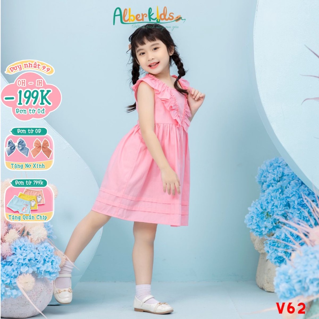 Váy bé gái ALBERKIDS bèo ngực chéo cho trẻ em 2,3,4,5,6,7,8,9,10,11,12 tuổi [V62]