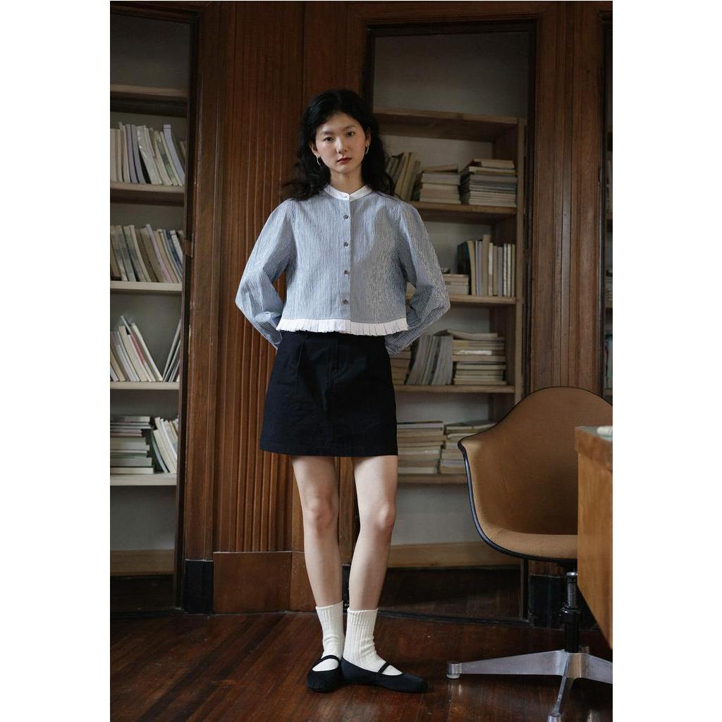 Áo Sơ Mi Lửng Cổ Đứng Họa Tiết Kẻ Sọc 67394