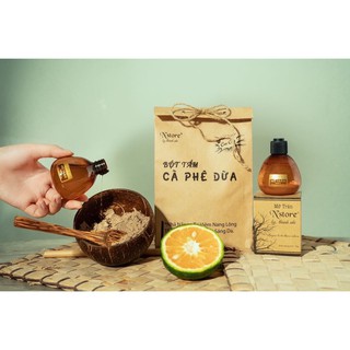 Combo Bột tắm caffe dừa non kèm mỡ trăn nguyên chất 75ml tẩy tế bào chết,dưỡng da