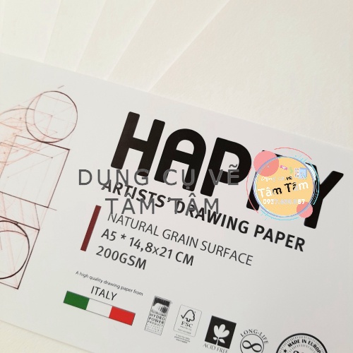 -Giấy Vẽ Happy 200gsm/160gsm A5/A4/A3 Xấp 10 tờ -