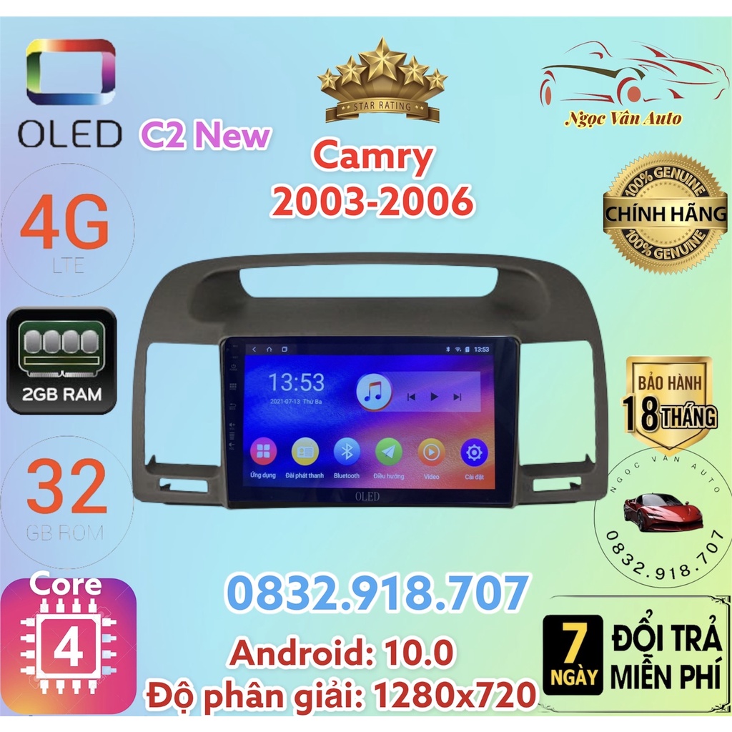 Màn Hình Android OLED C2 Theo Xe Camry 2003 - 2006, 9 inch kèm dưỡng và jack nguồn zin