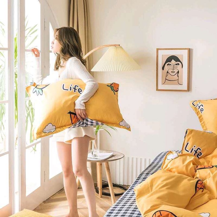 Bộ chăn ga gối drap giường chất cotton poly họa tiết cà rốt Life