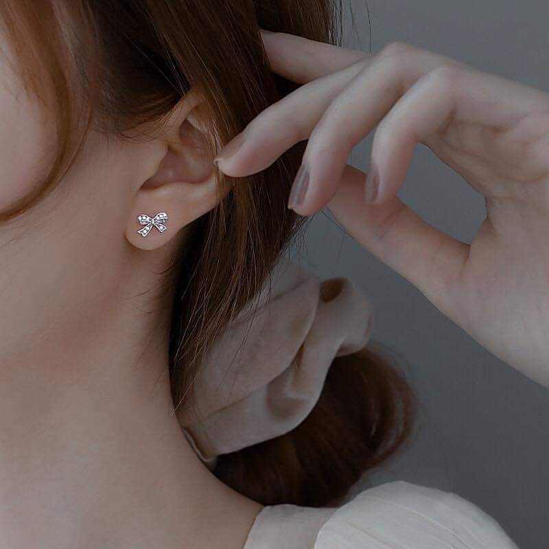 Bông tai bạc ta Bông tai hình nơ xinh xắn Van Jewelry V10077