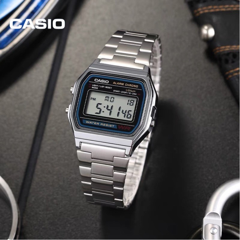 Đồng hồ Casio điện tử A158 Nam nữ chính hãng chống nước 3ATM , dây kim loại thép không gỉ