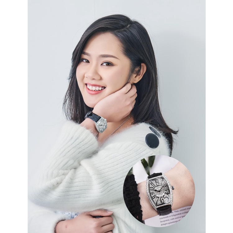 Đồng hồ nữ Mobangtuo dây da mặt chữ nhật đính đá