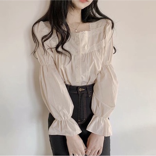 Áo babydoll cổ vuông ren bo tay tiểu thư