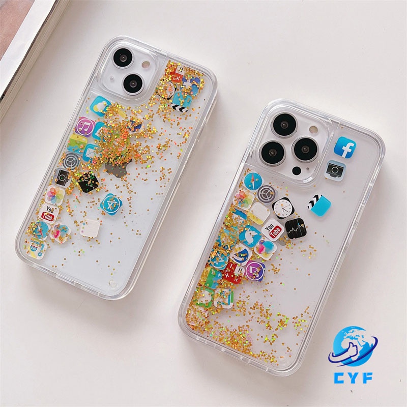 Ốp Điện Thoại Silicone Dẻo Kim Tuyến Chảy Vàng Cho Iphone14 13 12 11 Pro Max 14Plus