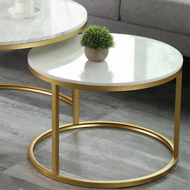 Bàn trà sofa FUNHOUSE phòng khách mặt đá cẩm thạch chân hình C cao cấp