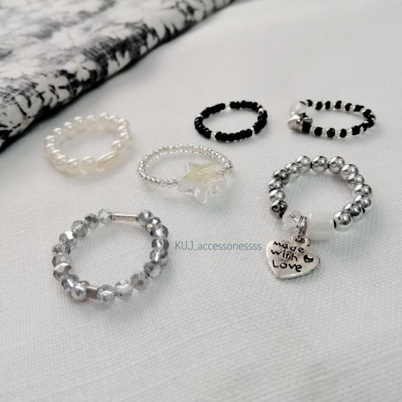 set nhẫn hạt cườm đơn giản gam màu basic handmade