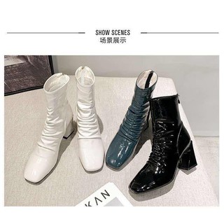 Boot cổ nhăn khóa sau da bóng cao cấp gót 7cm- BT1936