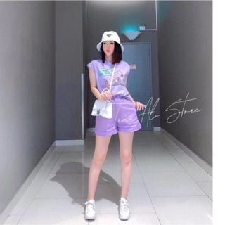 Set pull tím in hình short kaki tím