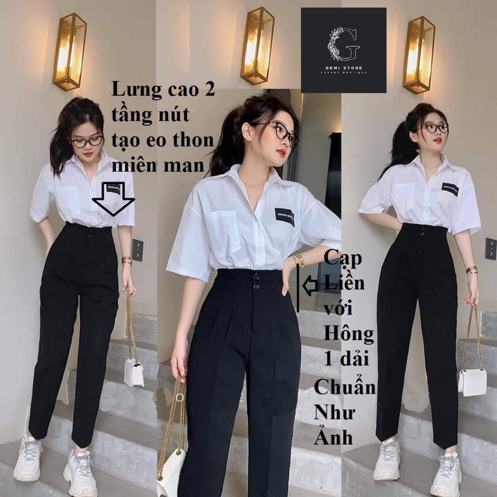 Quần Tây Học Sinh Nữ 2 Cúc Gemi, Quần Baggy Học Sinh Lưng Cao Có Bigsize 82KG
