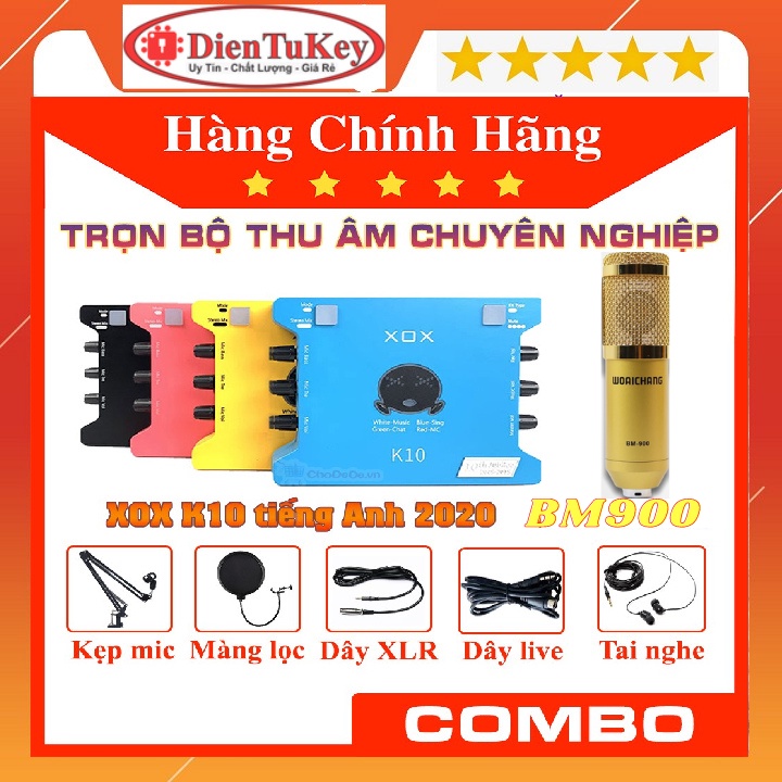 Bộ Combo Mic Thu Âm Hát Livestream Soundcard  XOX K10 2020, Mic BM900 Woaichang tặng kèm tai nghe