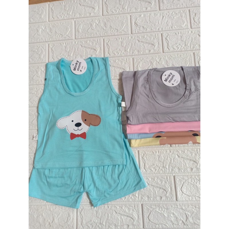 Bộ Ba Lỗ Thun Lạnh Mặt Thú 5 Màu Cho Bé Trai Bé Gái 6-16kg