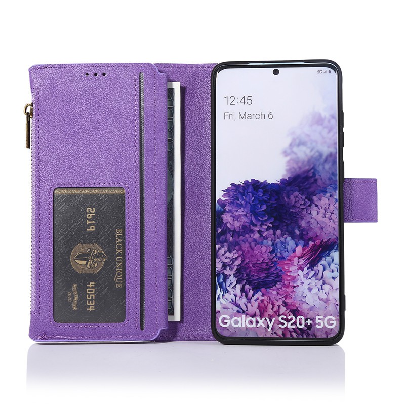 Bao da điện thoại PU mềm dạng ví kéo khóa nắp lật có ngăn thẻ cho Samsung Galaxy S20/S10 Plus S20 Ultra Note 10+ S10E