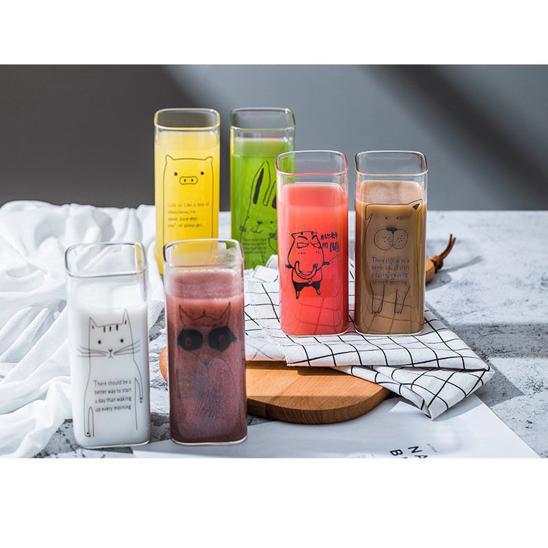 CỐC LY THỦY TINH HÌNH VUÔNG - LY THỦY TINH HÀN QUỐC 400ML CHỊU NHIỆT