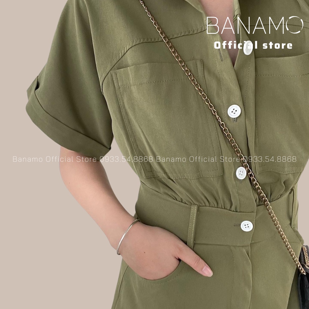 Bộ Jumpsuit cổ sơ mi liền quần gập gấu thời trang Banamo Fashion bộ Jumpsuit 181