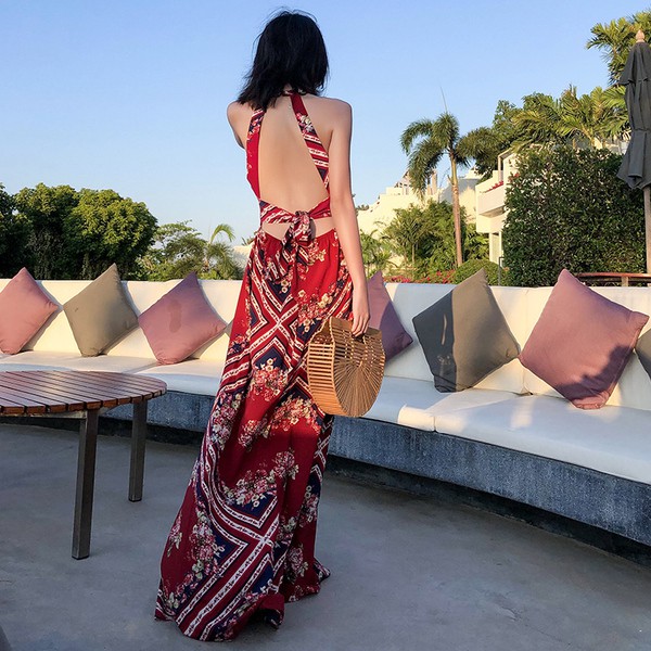 Đầm maxi chiffon hở lưng in họa tiết gợi cảm cho nữ | BigBuy360 - bigbuy360.vn