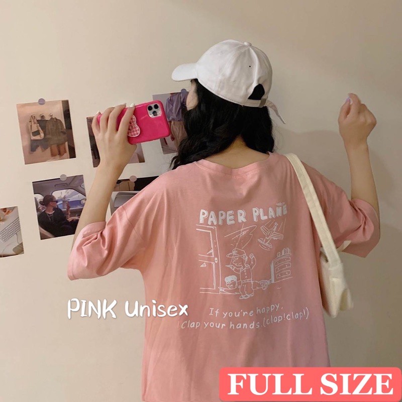 Áo thun phông logo tay Full size PINK tay lỡ form rộng PAPER PLANE Unisex