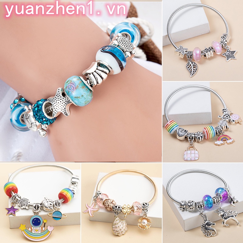 [YUANZHEN1] Vòng Tay Chuỗi Hạt Pha Lê Xanh Dương Vỏ Sò Cho Nữ