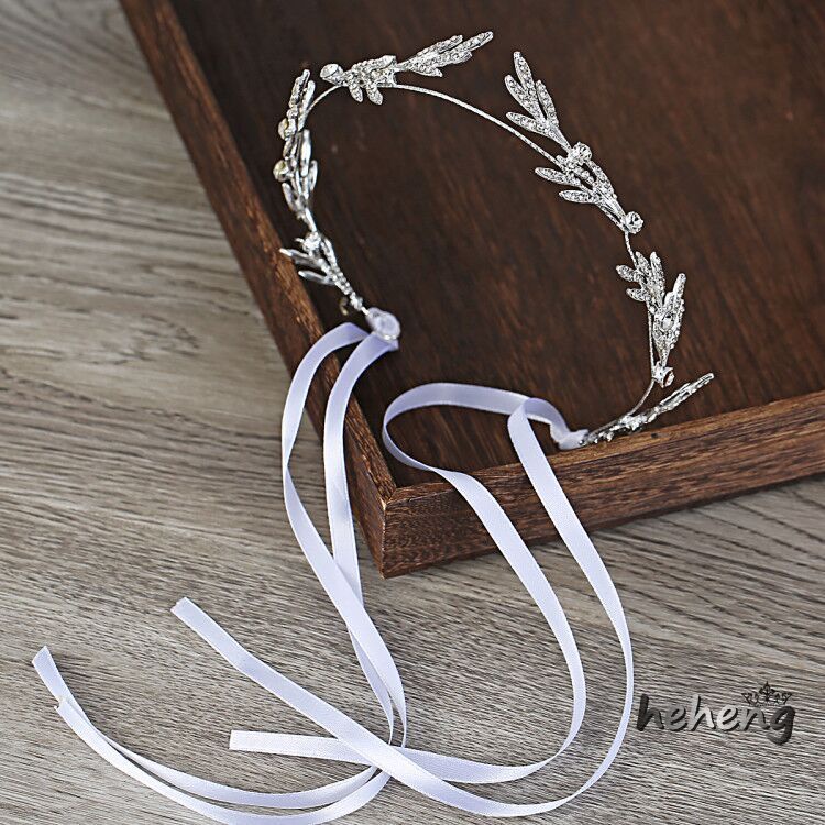 Băng Đô Cài Tóc Hình Chiếc Lá Phối Ruy Băng Thời Trang Cho Cô Dâu