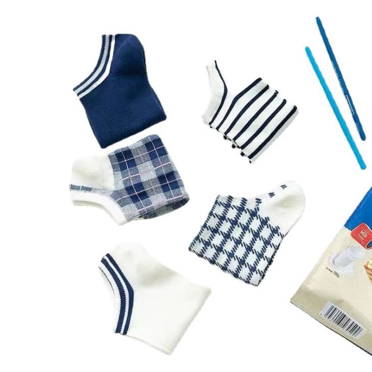 Set 10 Đôi Tất Vớ Nữ Ngắn Cổ Mix Xanh Caro