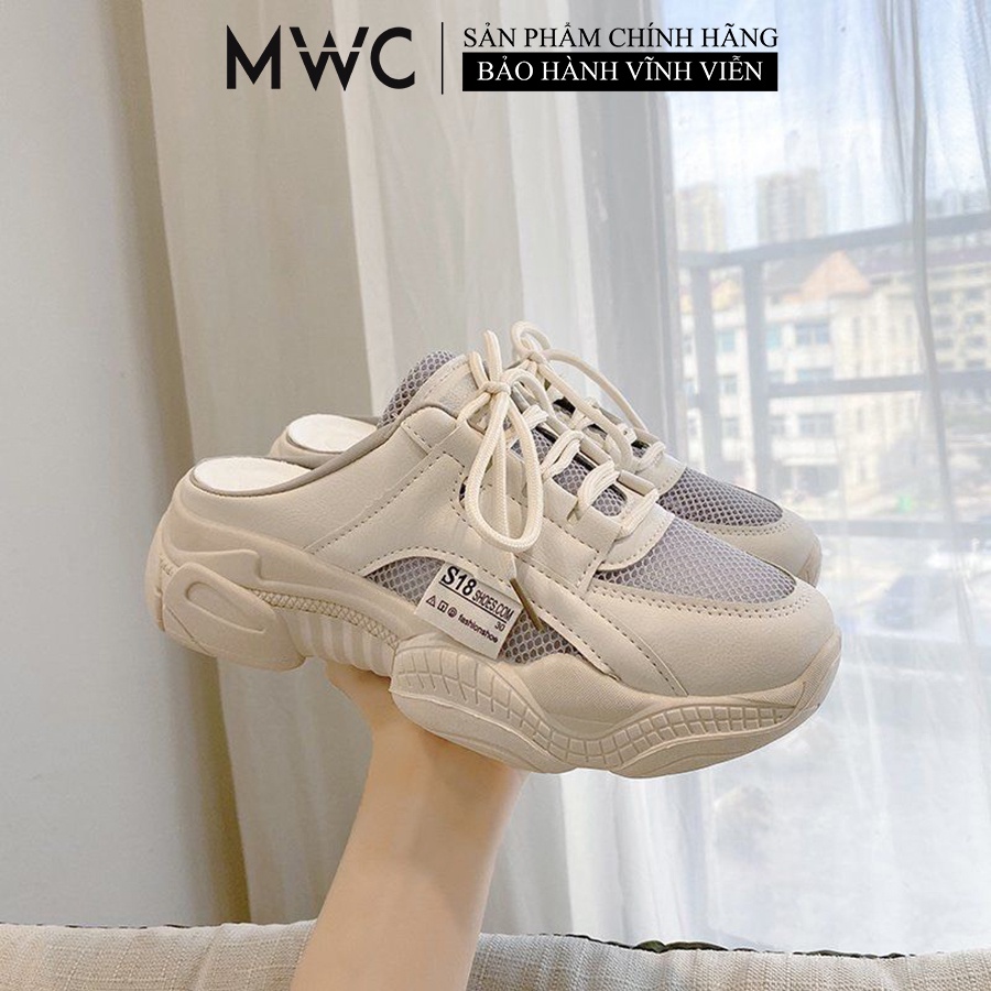 Giày Sục Nữ MWC Sneaker Da Đế Cao Phong Cách Trẻ Trung Năng Động Màu Đen Xám NUTT- A001