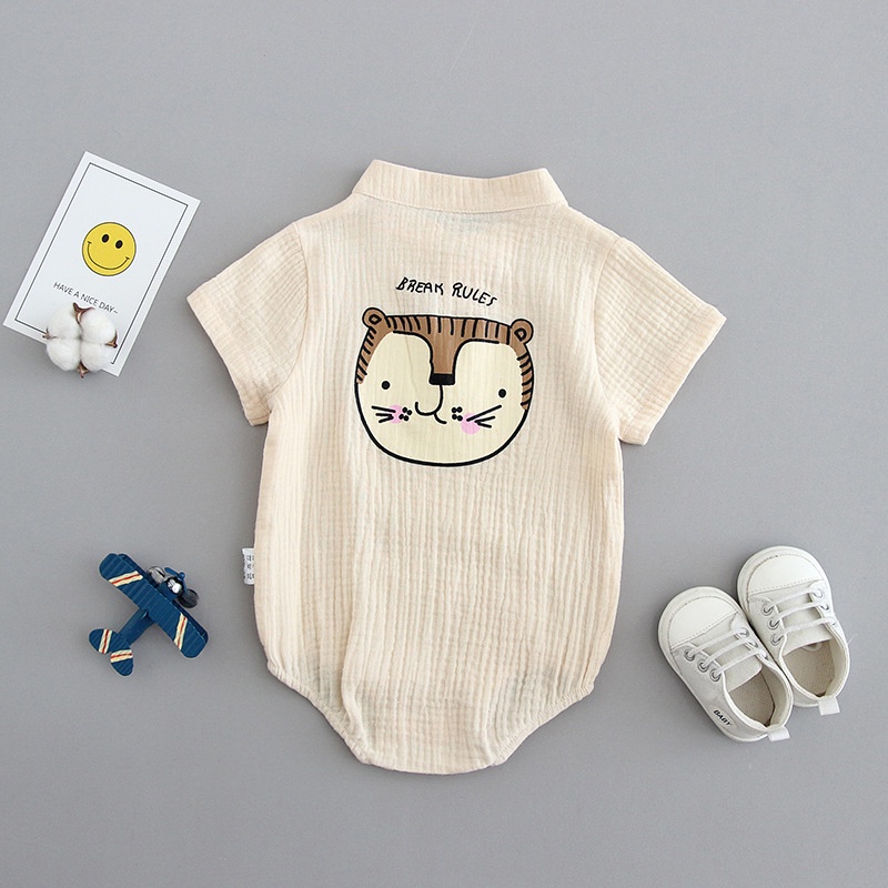 Bộ áo liền quần tay ngắn cotton in họa tiết hoạt hình kiểu Hàn Quốc thời trang cho bé sơ sinh