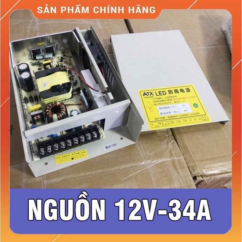 nguồn sắt 12v 34A, vỏ sắt tem vàng, nguồn sử dụng ngoài trời, nguồn cho đèn led, biển quảng cáo và camera, nguồn 12V400w