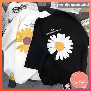 Áo Thun Hoa Cúc Unisex, Áo Phông Tay Lỡ Form Rộng Nam Nữ Hai Màu Trắng Đen, Labibi
