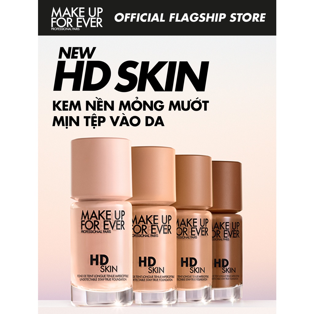 Kem nền mỏng mịn tệp da Make Up For Ever HD Skin Foundation 12ml - Nhập khẩu độc quyền từ Pháp