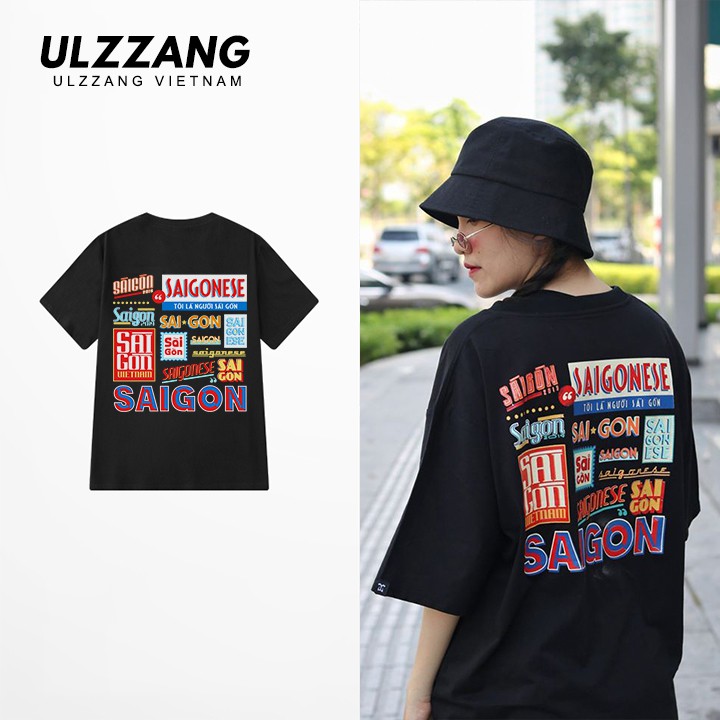 Áo thun tay lỡ ULZZANG cotton dáng unisex form rộng in hình sài gòn | BigBuy360 - bigbuy360.vn