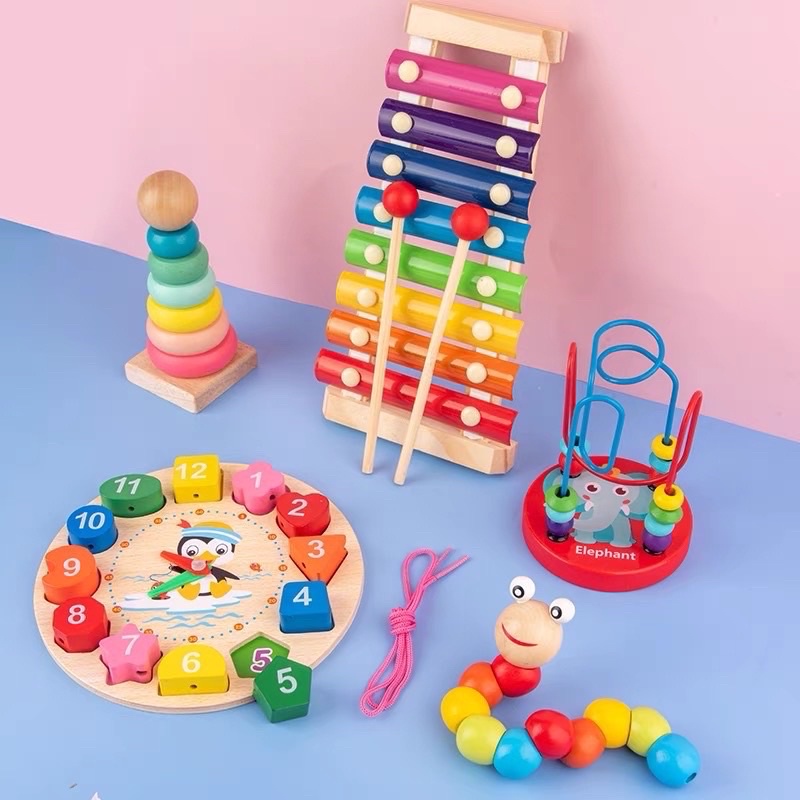 Combo 7 món đồ chơi gỗ thông minh Baostore triển tư duy, trí tuệ cho bé