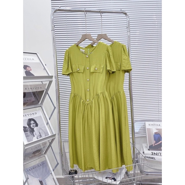 Đầm xoè❤️Đầm xoè cổ tròn túi đắp kèm nút