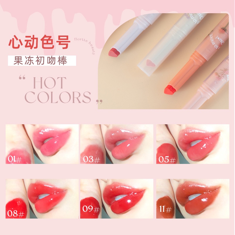 Son Môi Flortte / hua Lolia Dưỡng Ẩm Thiết Kế Vỏ Son Hình Trái Tim Xinh Xắn son bóng