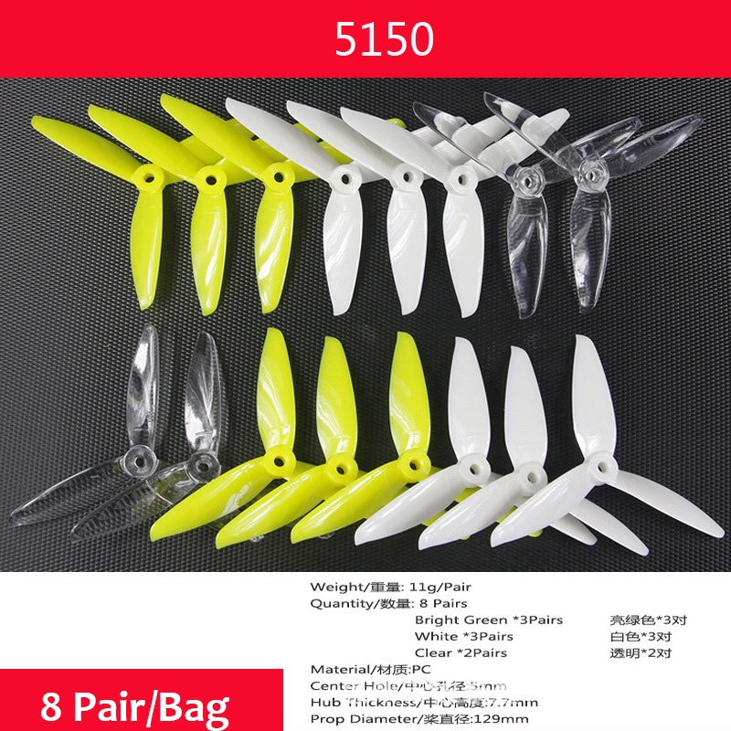 Set 16 Cánh Quạt 5150 5 inch CW CCW Cho Máy Bay Điều Khiển Từ Xa 2204