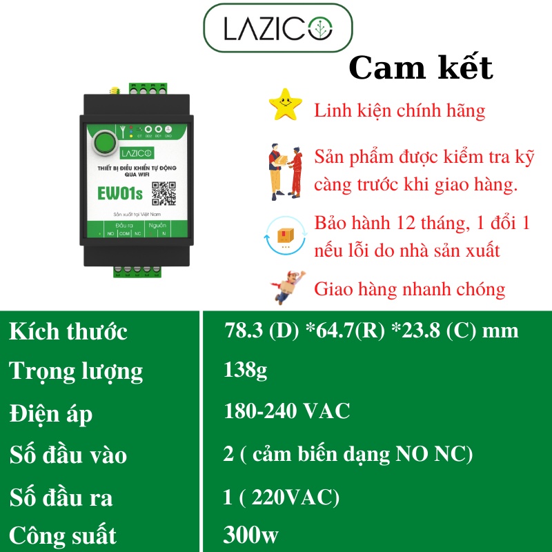 Điều khiển thiết bị qua wifi bằng điện thoại cho máy bơm có báo cạn nước, báo áp suất cao LAZICO EW01s