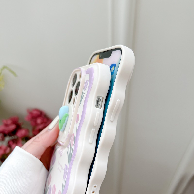 Pushable Ice Cream Style Soft Case for IPhone 11 12 13 14 Pro Max Casing Phone Cover Camera Protection Cute purple tulip Girl Women Shin Case