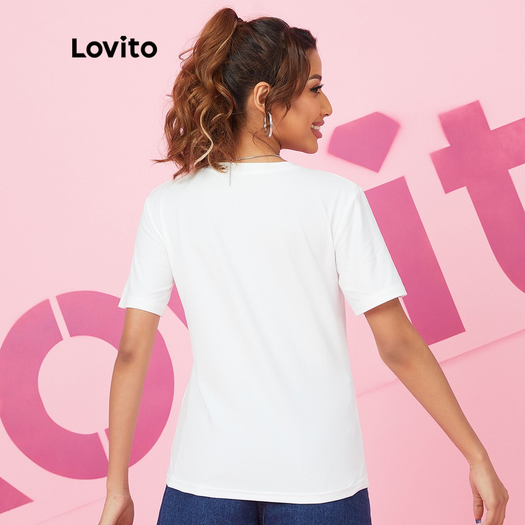 Áo thun Lovito cơ bản in chữ phong cách thường ngày L16X009 (nhiều màu sắc)