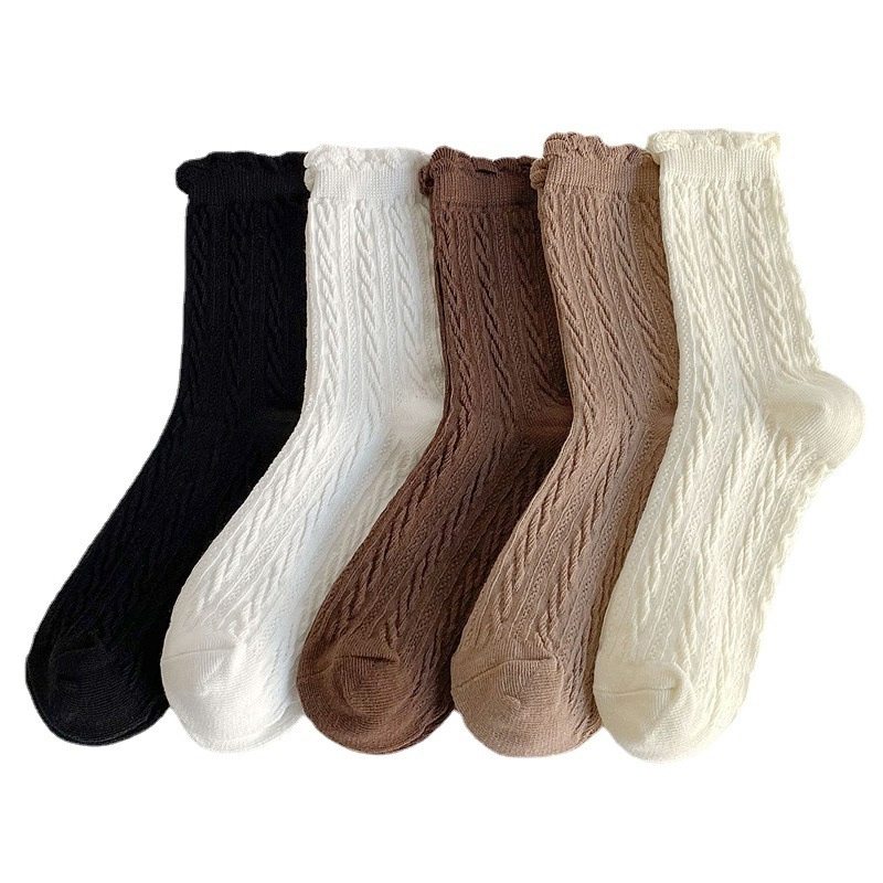 1 Đôi Vớ Cotton Cổ Trung Phối Ren Thoáng Khí Mềm Mại Chống Ma Sát Phong Cách Hàn Quốc Dễ Thương Cho Nữ