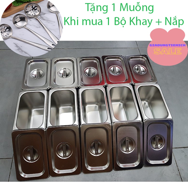 Khay Inox Đựng Thực Phẩm Đựng Thạch Topping Size GN 1/9
