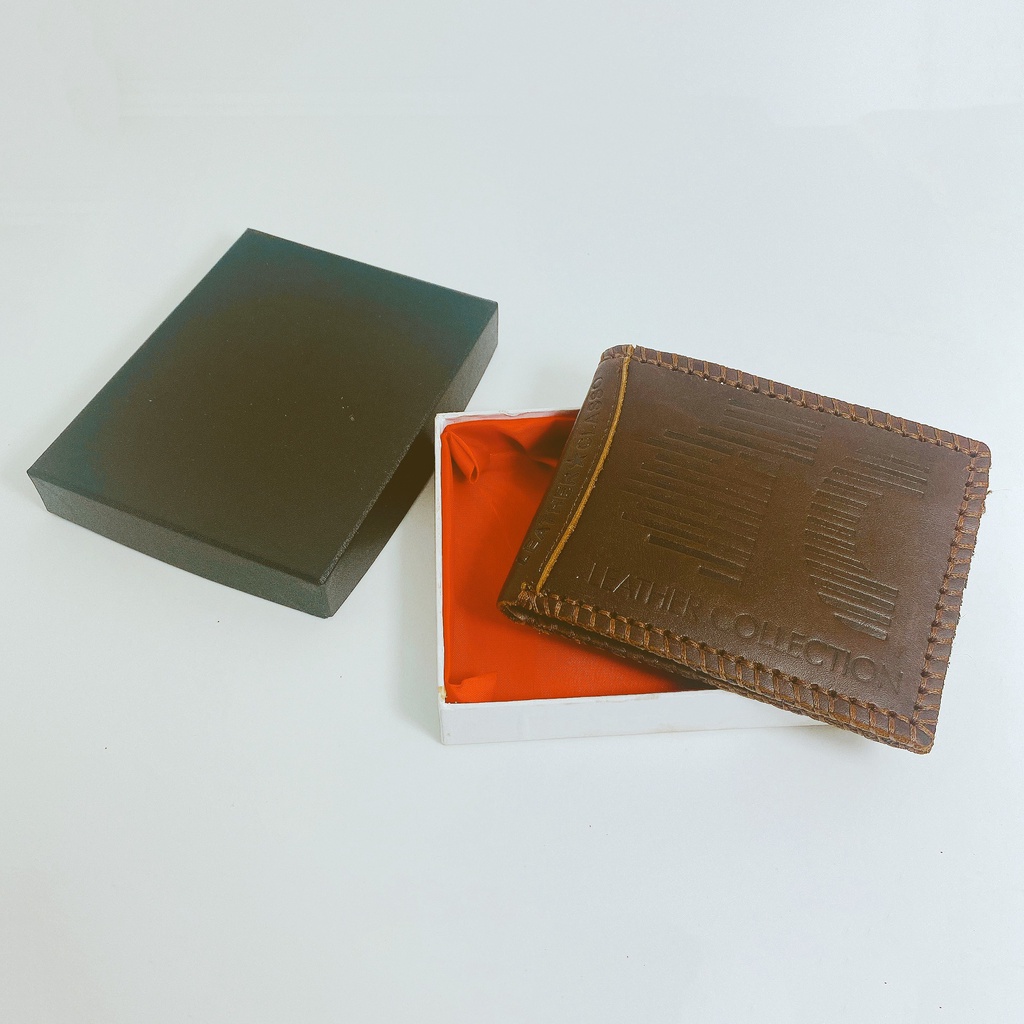 Ví da nam cầm tay thời trang cao cấp da bò thật kiểu dáng khâu viền hiệu Leather Collection JJKVEC65