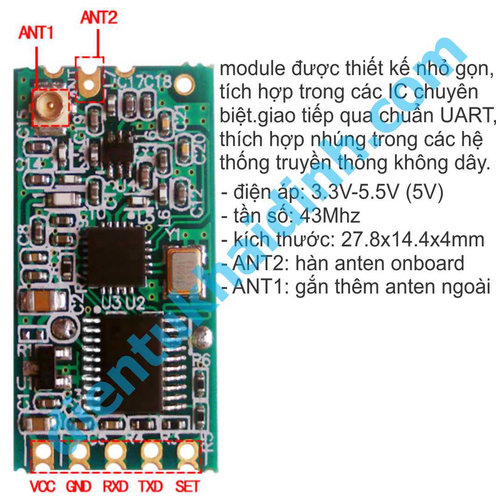 module giao tiếp RF HC-12 SI4463 433mhz 1000m, áp 5V, giao tiếp UART kde2143