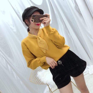 Áo len cổ nơ bi tay bồng