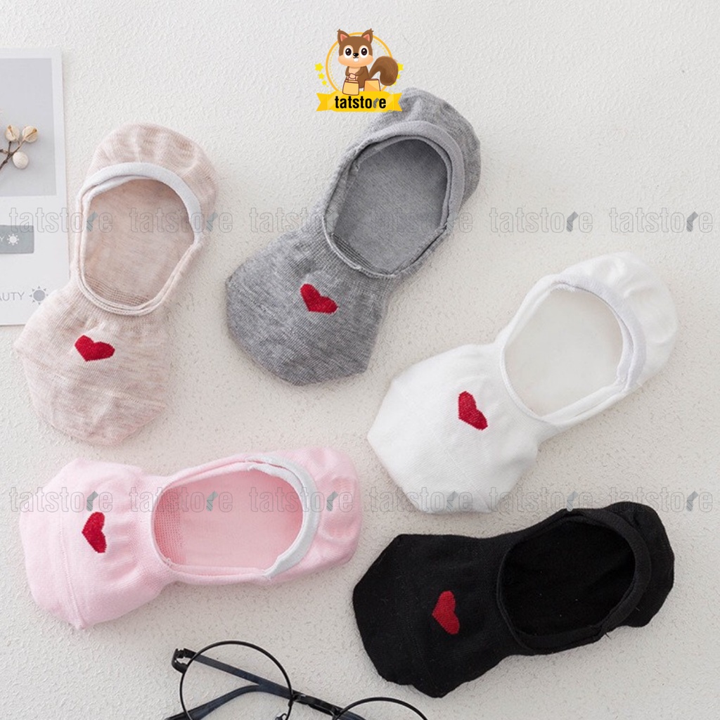 Tất nữ cổ thấp họa tiết hình trái tim cotton thấm hút  Hàn Quốc rẻ cute nhiều màu TẤT STORE 3CNF2