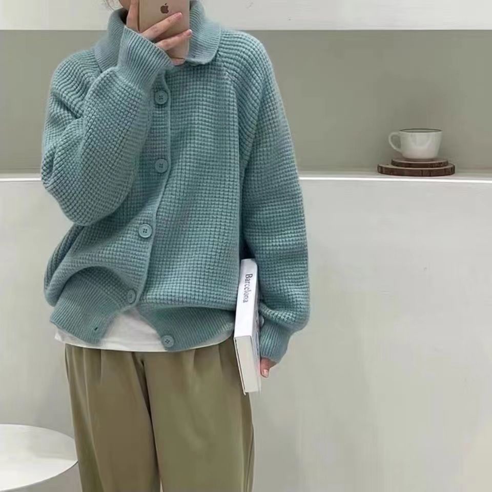 Áo Khoác Cardigan Dệt Kim Dáng Rộng Màu Trơn Thời Trang Thu Đông Hàn Quốc 2023 Mới